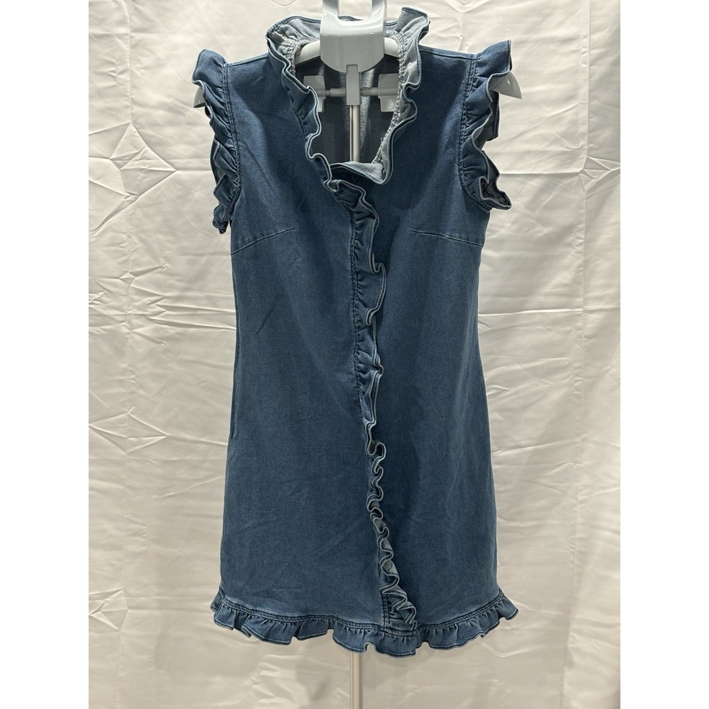 Chery Betty Ruffled Denim Dress Blue Sleeveless Midi Retro 90s Western Size S 4